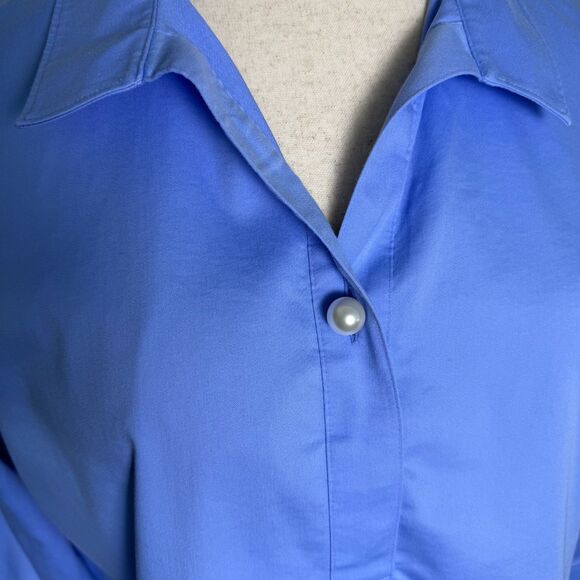 Chico's No Iron Chic Stretch Sz 3 (16) Blue Collared Tunic Large Pearl Buttons - Picture 4 of 12